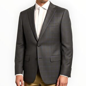 RALPH LAUREN Men's Blazer Sport Coat 2-Button Jacket 44S Brown/Blue Plaid Wool